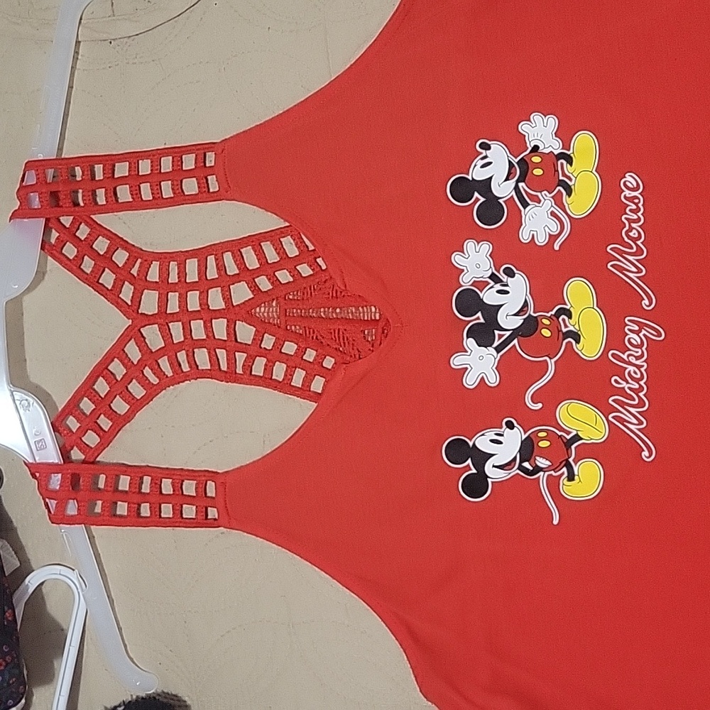 Disney Mickey mouse graphic tank top with crochet embellishment racerback
